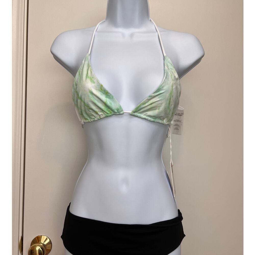 Good American Green Marble Triangle String Bikini Top Sz 3 Large Tie Back